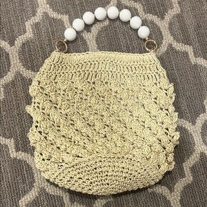 NWOT Cream Crochet Tote with Beaded Handle